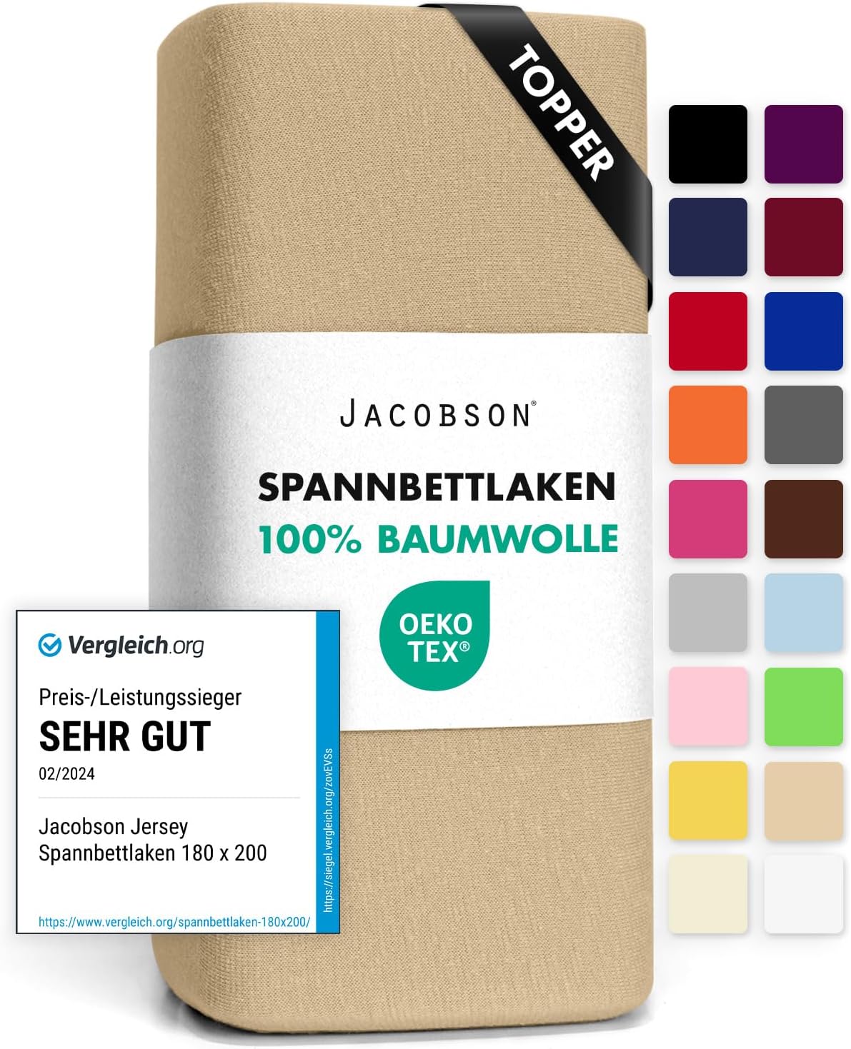 Jacobson Jersey Spannbettlaken Spannbetttuch Baumwolle Bettlaken (180x200-200x200 cm, Anthrazit)