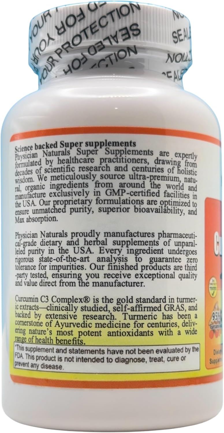 Super Curcumin C3 1000 with Bioperine® | 1000 mg High Absorption Curcumin | 95% Curcuminoids | Joint & Mobility Support | 100 Veg Caplets | Non-GMO, Gluten Free*