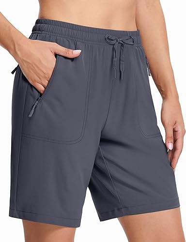 Miniatura 3 de MAGCOMSEN Pantalones cortos de senderismo para mujer, ligeros, de secado rápido, 8 pulgadas, pantalones cortos de golf resistentes al agua, con 3