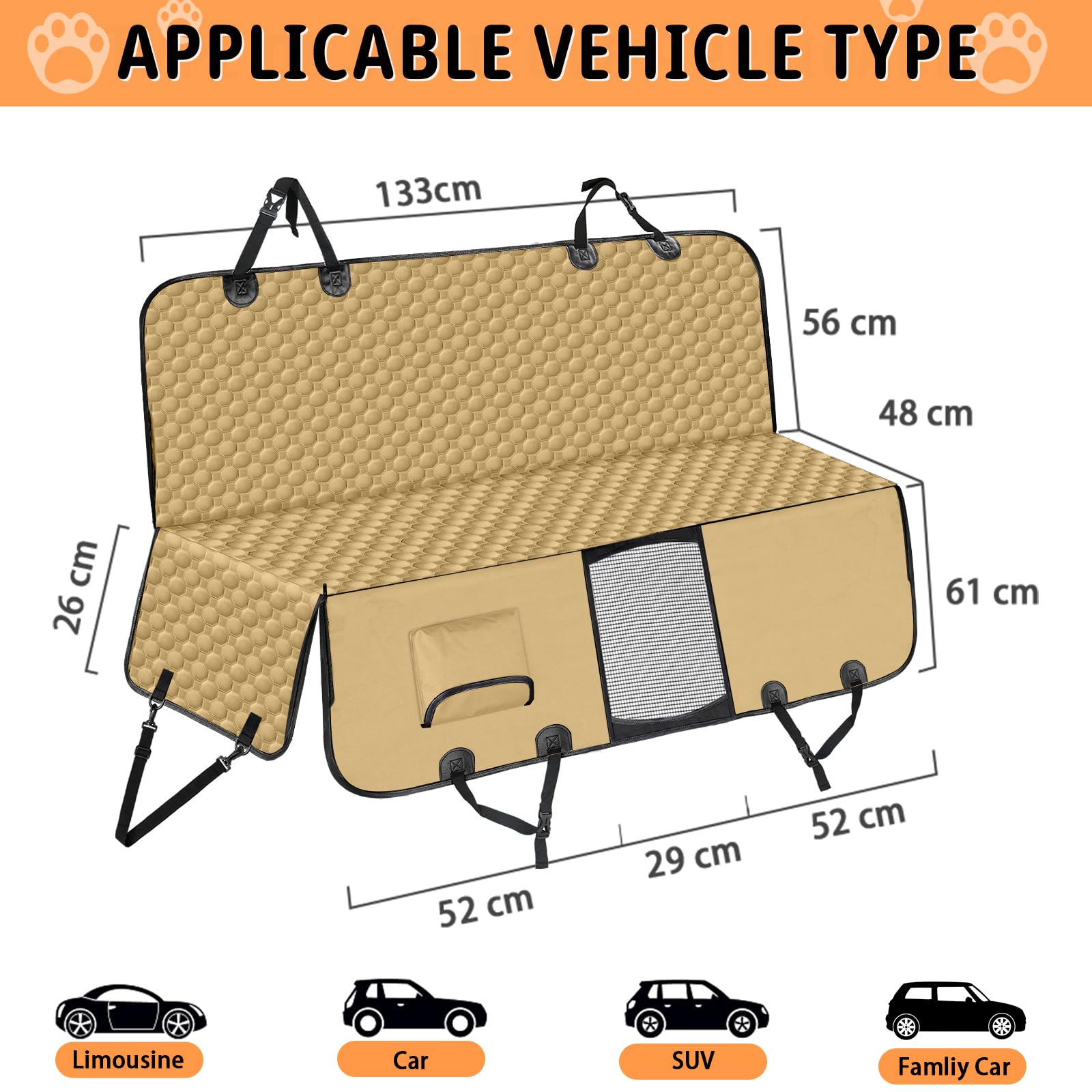 Taygeer Coprisedile Auto per Cani, Telo Auto per Cani con Protezione Laterale e Finestra, Telo Macchina per Cani Resistente ai Graffi e all'acqua(145 x 136cm) für Auto Van SUV-Cachi