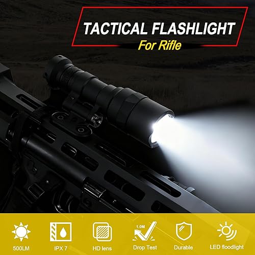 Miniatura 5 de Linterna táctica para montaje en riel Picatinny/Mlok, luces LED de 500 lúmenes para armas para rifles, linterna de rifle con interruptor de presión