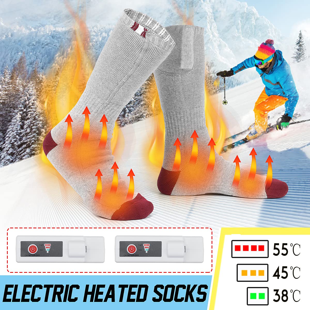 YONGYAO Riscaldamento Elettrico Calze Tubo scaldante Universale Unisex riscaldato per l'inverno Freddo-Grigio