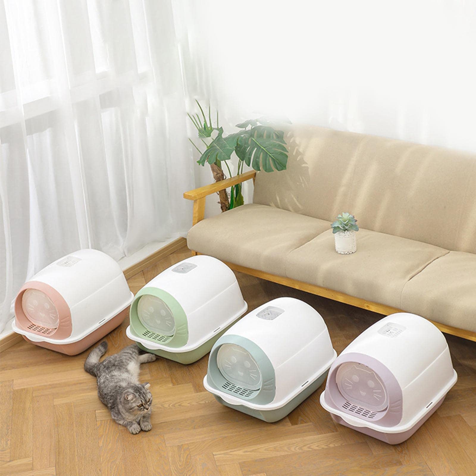 Arenero Cerrado para Gatos, Bandeja de Arena Incorporada con Pala, Bandeja de Aseo, Fácil Limpieza, Contenedor a Prueba de Salpicaduras, Apto para P