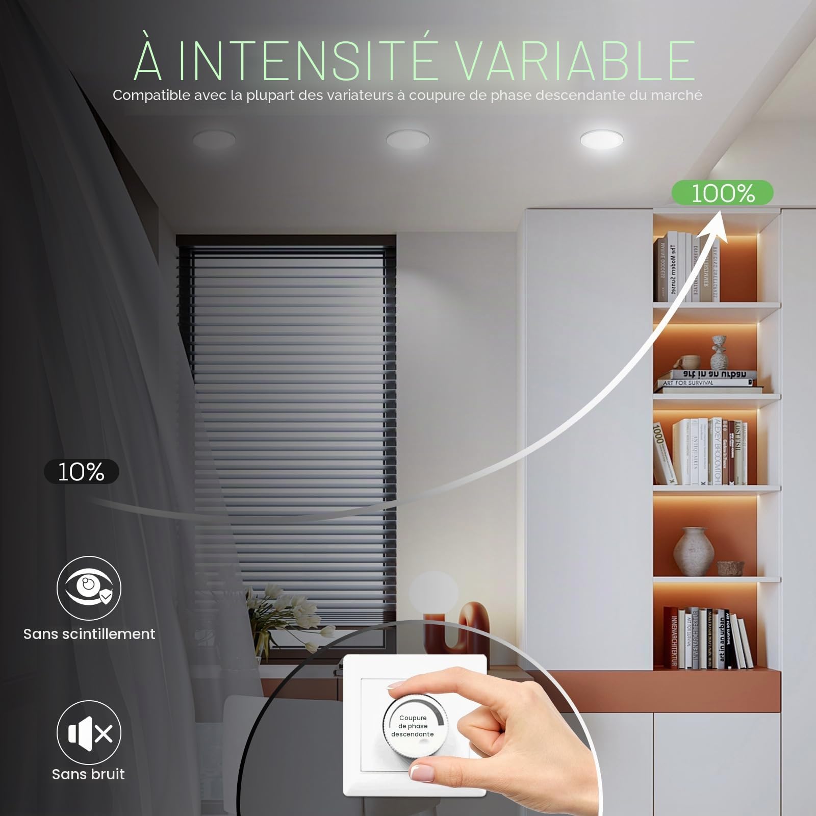 ALUSSO Spot LED Encastrable Extra Plat, 10W 1050LM Dimmable IP44 Spot Etanche Salle de Bain, 3CCT Blanc Chaud 3000K Blanc Neutre 4000K Blanc Froid 6500K, Trou Φ90-100MM, AC220-240V, Noir, Lot de 12