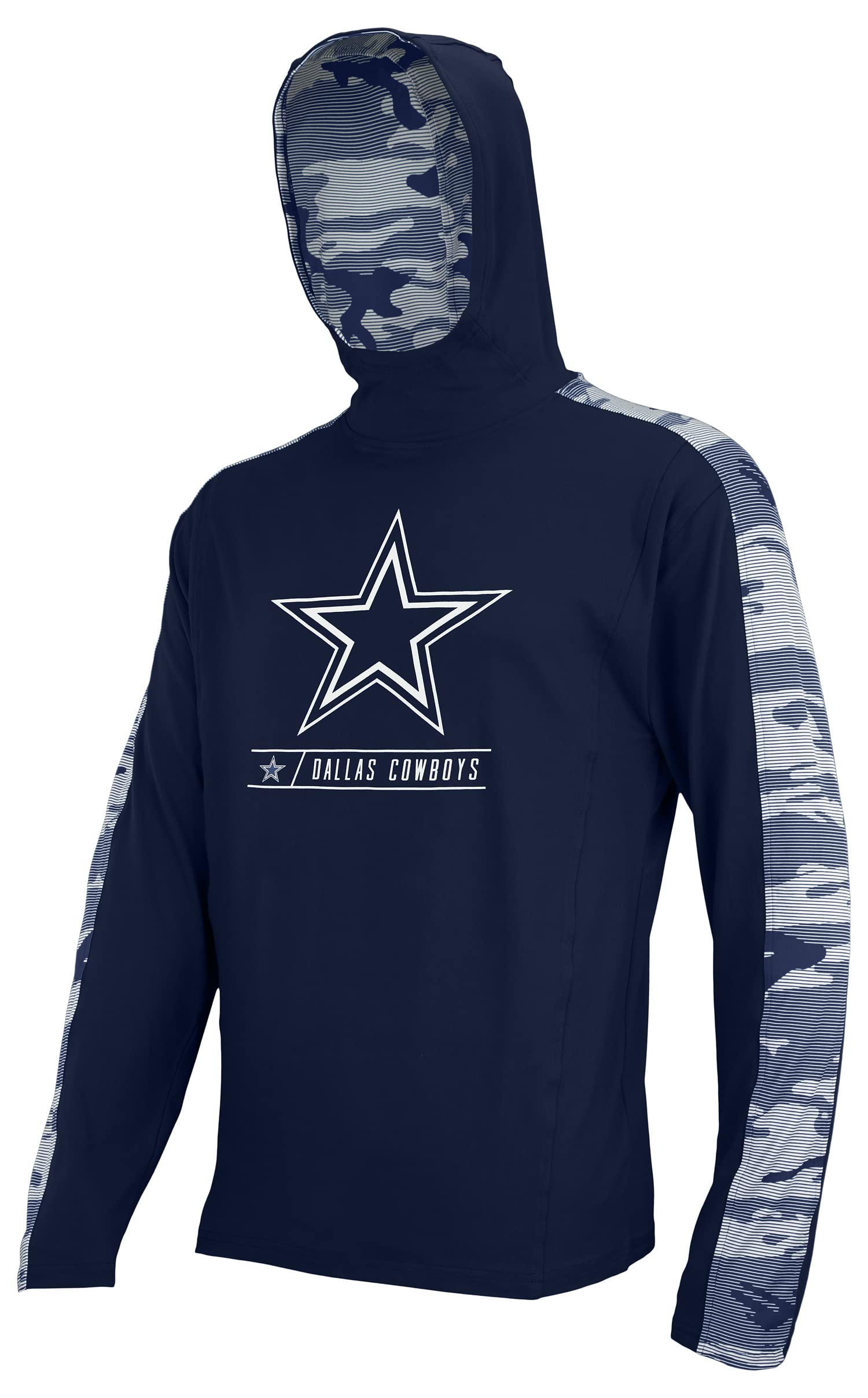 Zubaz NFL Men's Solid Team Color Elevated Lightweight Hoodie With Camo Accents, Dallas Cowboys, Large