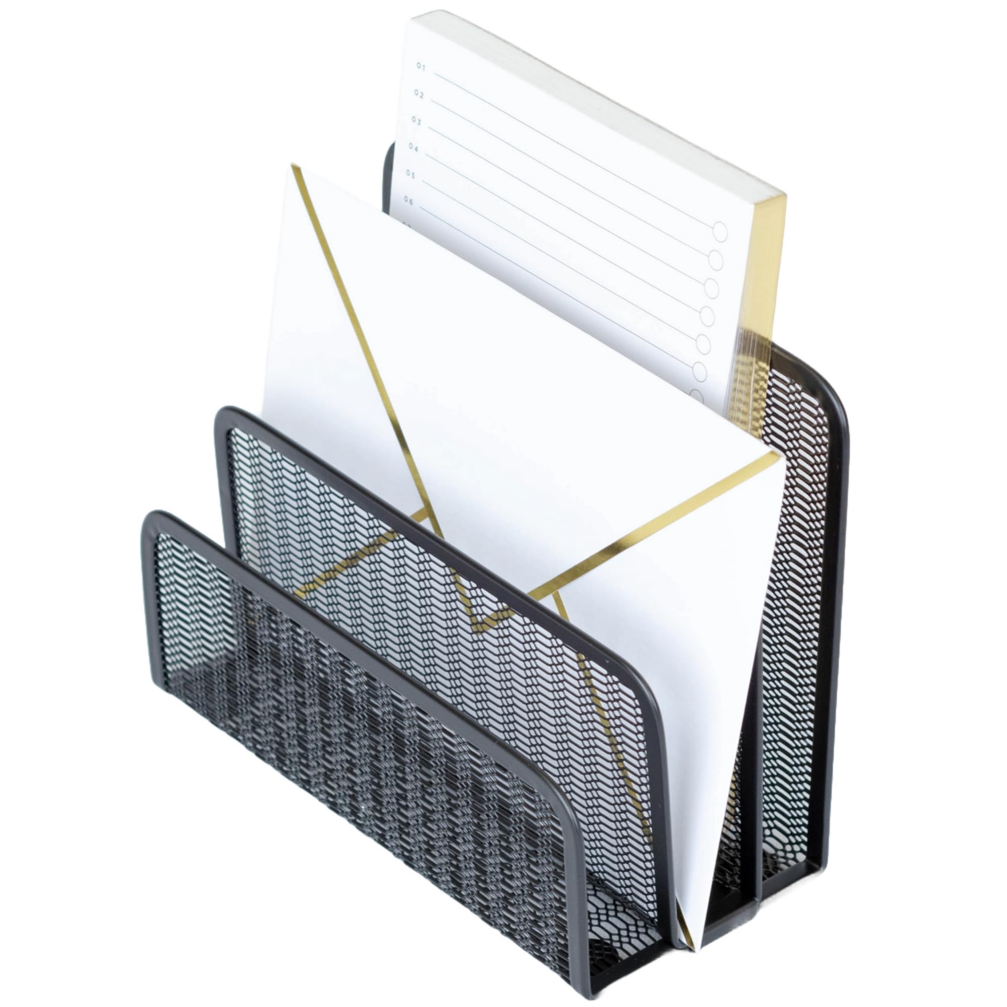 BLU MONACO Black Metal Mesh Letter Sorter | 3-Slot Mail Organizer for Desk, Office & Home | Vertical File & Envelope Holder with Non-Slip Base |