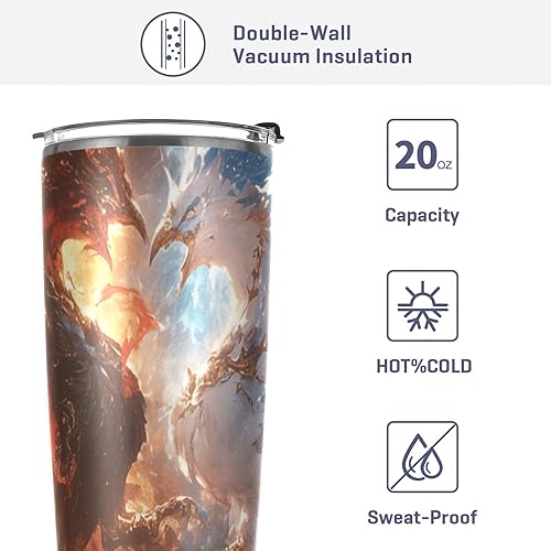 Miniatura 4 de Red and Blue Ice and Fire Phoenix Stainless Steel travel coffee cups with lids with Straw Leak Resistant Flip travel mug for travel aesthetic