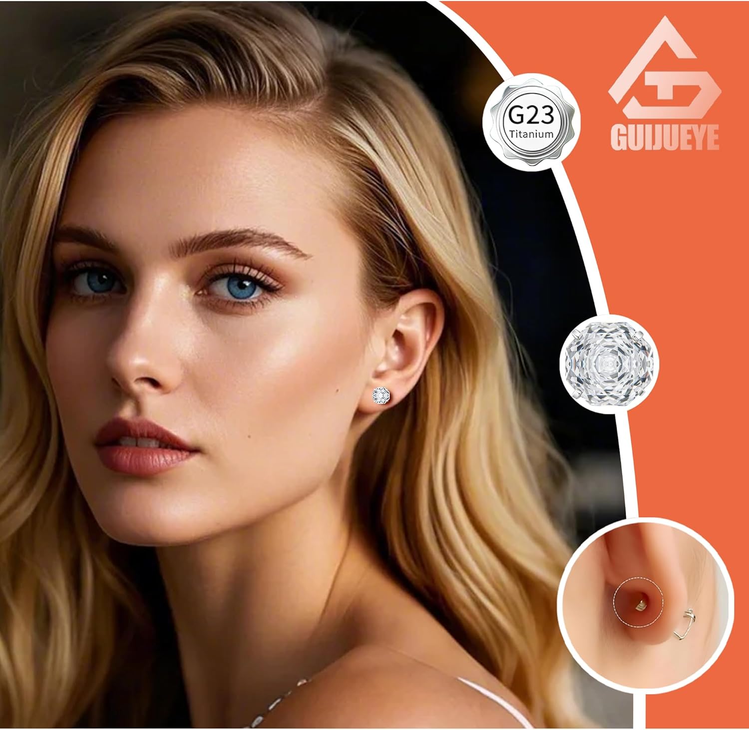 20G G23 Implant Grade Titanium Earrings for Sensitive Ears Women Girls | Hypoallergenic Flat Screw Back Earrings with Rose Cut Cubic Zirconia - Image 2