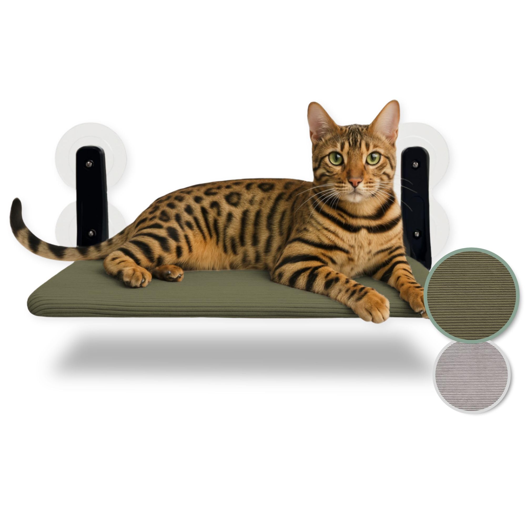 PiuPet® Hamaca gato ventana - Cama colgante para gatos con ventosas fuertes y marco de acero I Hamaca plegable y reversible 2 en 1 para verano e invierno I Cama gato grande hasta 20 kg (verde, grande)