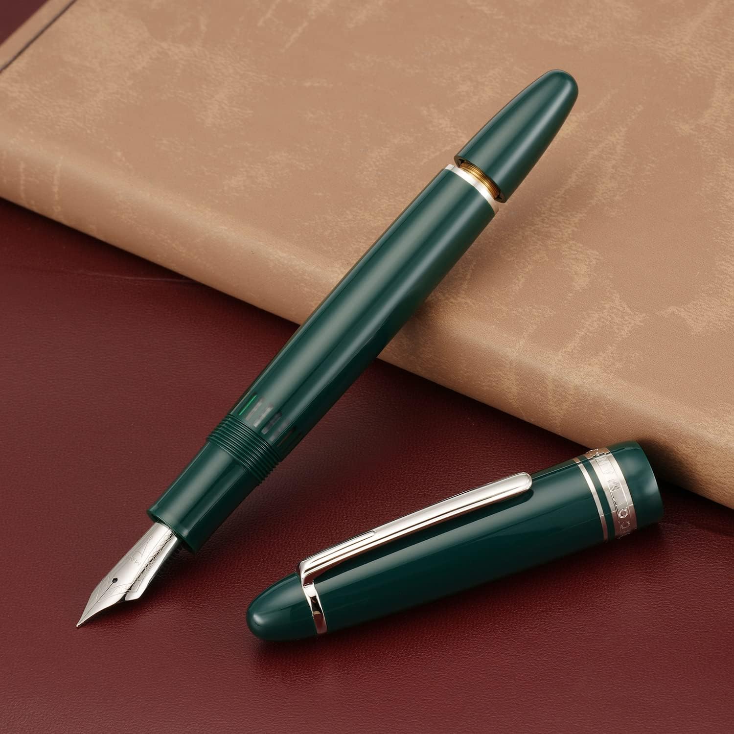 Majohn P139 Zuiger Vulpen Extra Fijne Penpunt met Doos, Messing Zuiger Systeem Grote Capaciteit Hars Schrijfpen, Zwart Geel