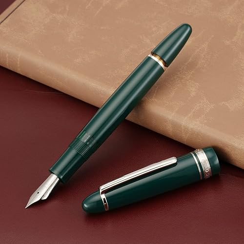 Miniatura 5 de Majohn P136 - Pluma estilográfica de pistón, punta fina con caja, juego de bolígrafos de escritura de resina verde