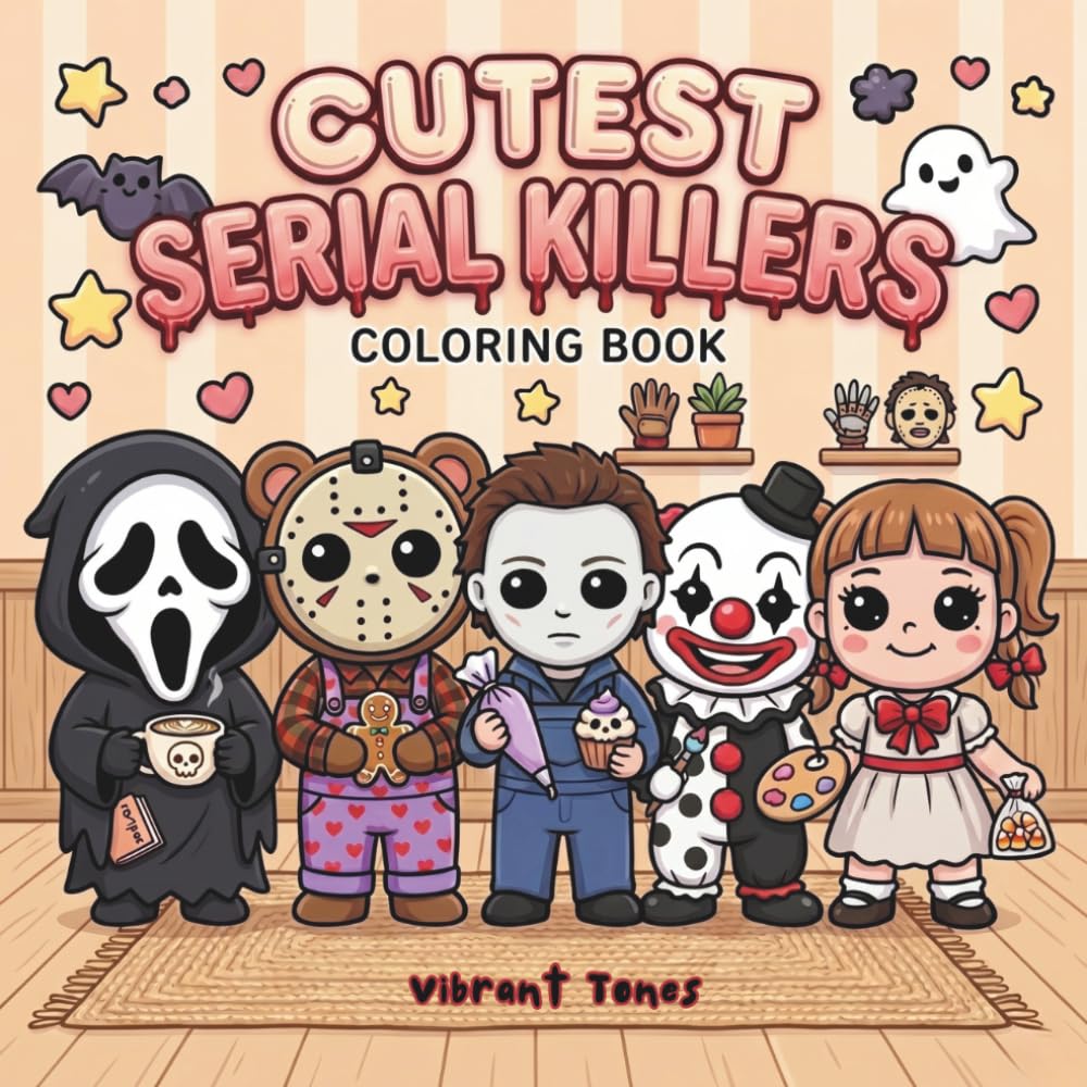 Cutest Serial Killers Coloring Book: 55 Cute Spooky Coloring Pages – Adorably Creepy Chibi Characters for Relaxing Coloring with a Dark Humor Twist for Adults