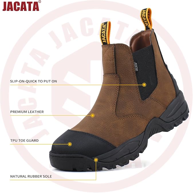 Jacata Mens Work Boots Chelsea Slip On Boot For Men Men's Industrial Construction Soft Toe Shoes Botas De Trabajo Para Hombre