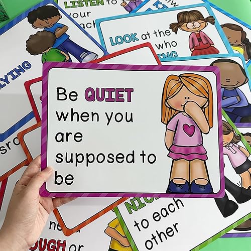 Miniatura 4 de Lachilly 15 hojas de reglas de aula para preescolar, hogar, decoración de pared de aula de secundaria y secundaria, cartas de artes del idioma,