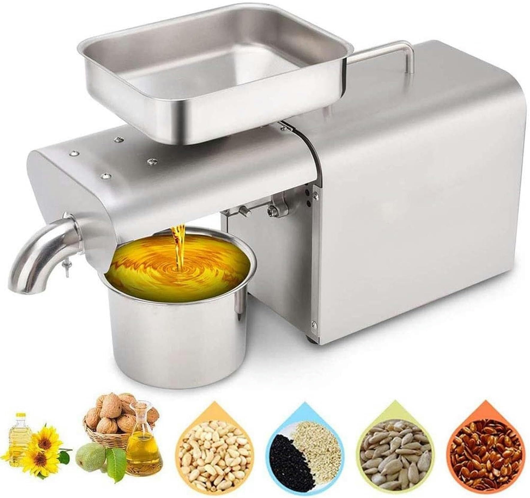 asdchZen I Home Automatic Oil Press Machine With Hot Cold Pressing Quick Installation, Peanut Nuts Seeds Stainless Steel Oil Press Home/Commercial Oil Expeller