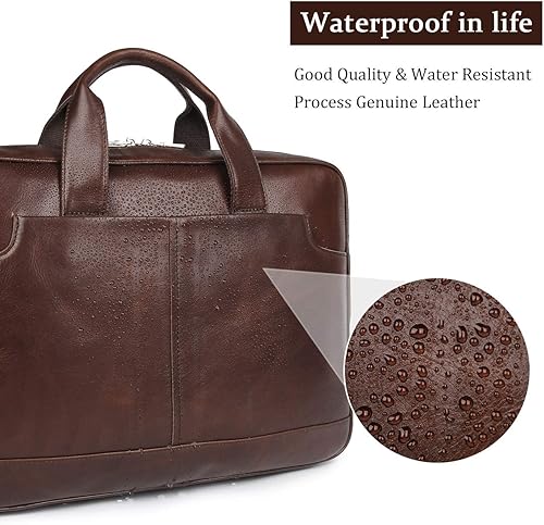 Miniatura 6 de Augus Maletín de cuero para laptop para hombres, bolsa de viaje impermeable para portátil de 15.6 pulgadas