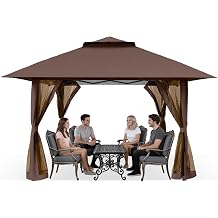 GAFETE 13x13 Pop Up Gazebo with 4 Mosquito Netting, One Push Setup