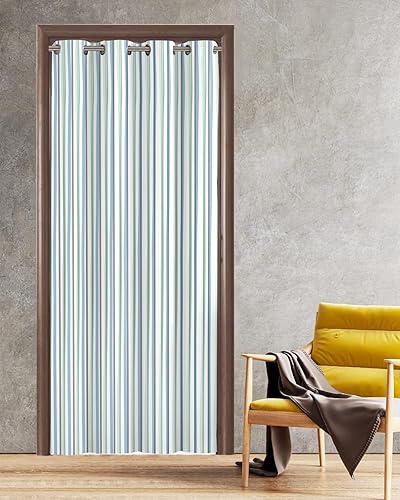 Cortinas opacas para puerta de puerta de color azul, verde y gris, con líneas dibujadas a mano, cortinas de armario para dormitorio, con aislamiento