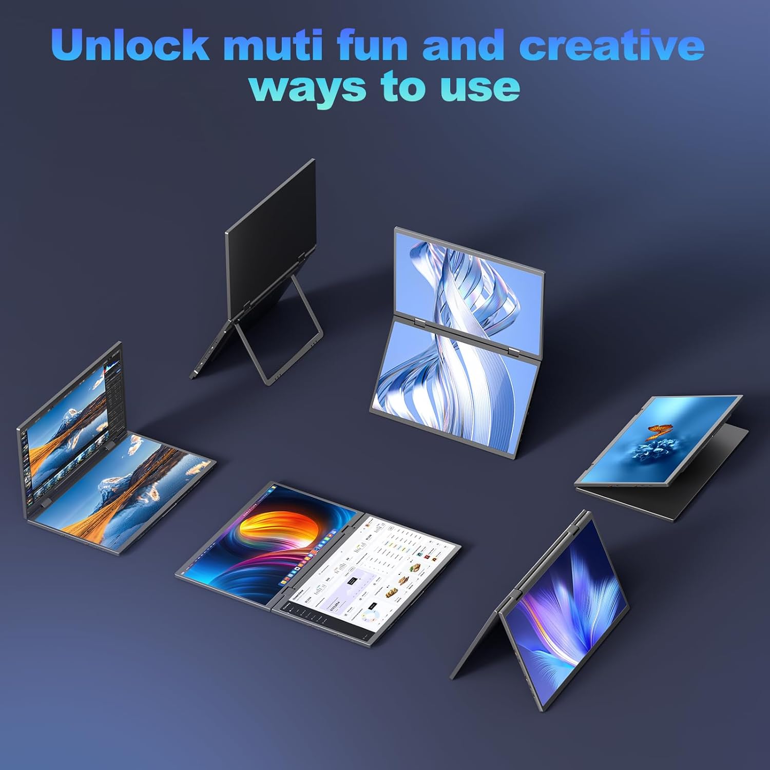 Dual Portable Monitor, 15.6" 1080P FHD IPS Folding Stacked Triple Laptop Screen Extender, USB-C Plug & Play Travel Extended Computer Display for Laptop PC Windows Mac w/Stand & VESA Mountable