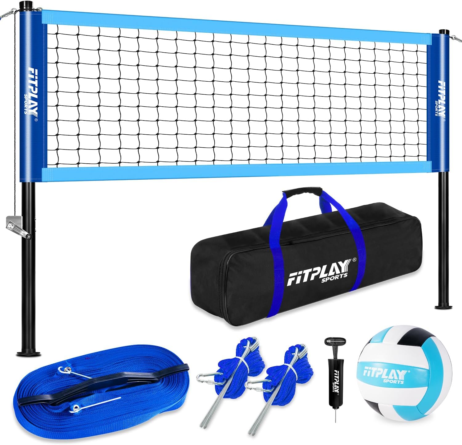 Outdoor Portable Volleyball Net Set with Anti-Sag Winch System,PU Volleyball,Pump,Height Adjustable Steel Poles,Boundary Line and Waterproof Carry Bag for Backyard, Beach, Lawn