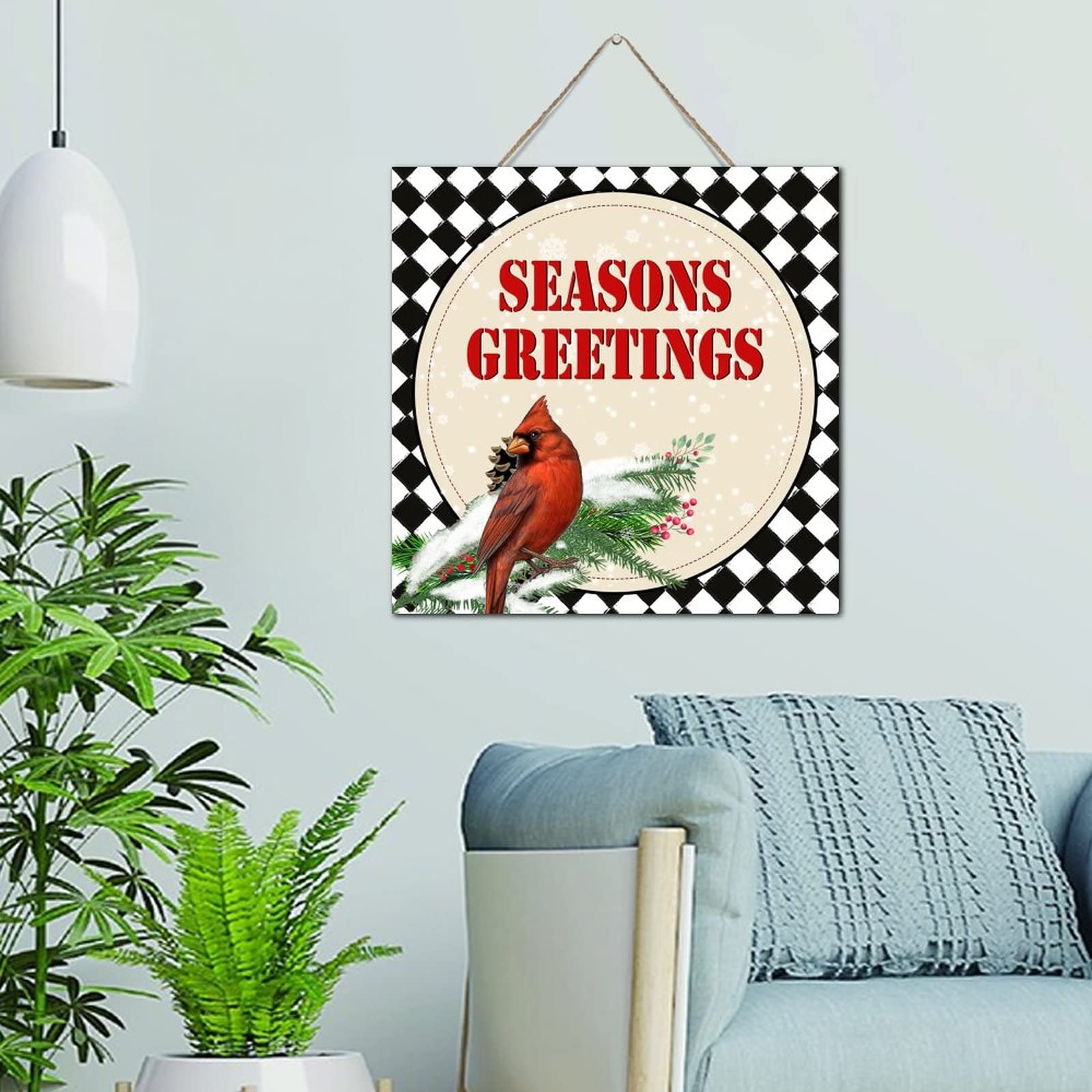 Panneau bois Red Cardinal décoratif 30x30 cm pour plaque murale maison vintage