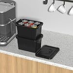 6 Bacs de rangement en plastique à quartz avec couvercle, petites boîtes à lattes, 6 Packs , Conteneur de stockage noir avec poignées
