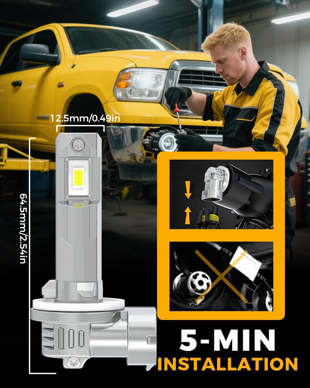 BMT xms H27W 881 H27W/2 Fog Light Bulbs - 400% Brighter 20000LM 6500K White Light - 1:1 Mini Size, Pack of 2