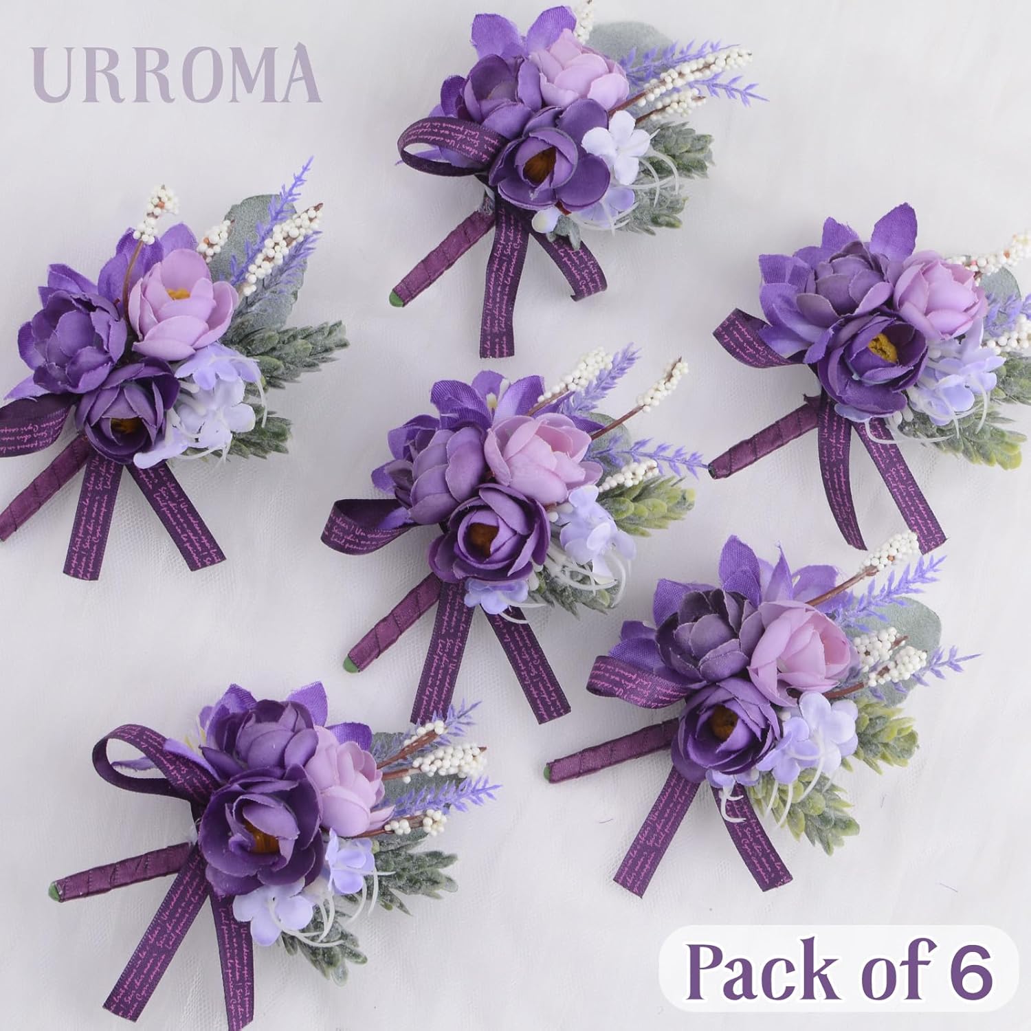 6 PCS Wedding Boutonniere, Purple Small Rose Simulation Corsage Artificial Wedding Flower Accessories for Bridal Groom Groomsman Wedding Flowers…