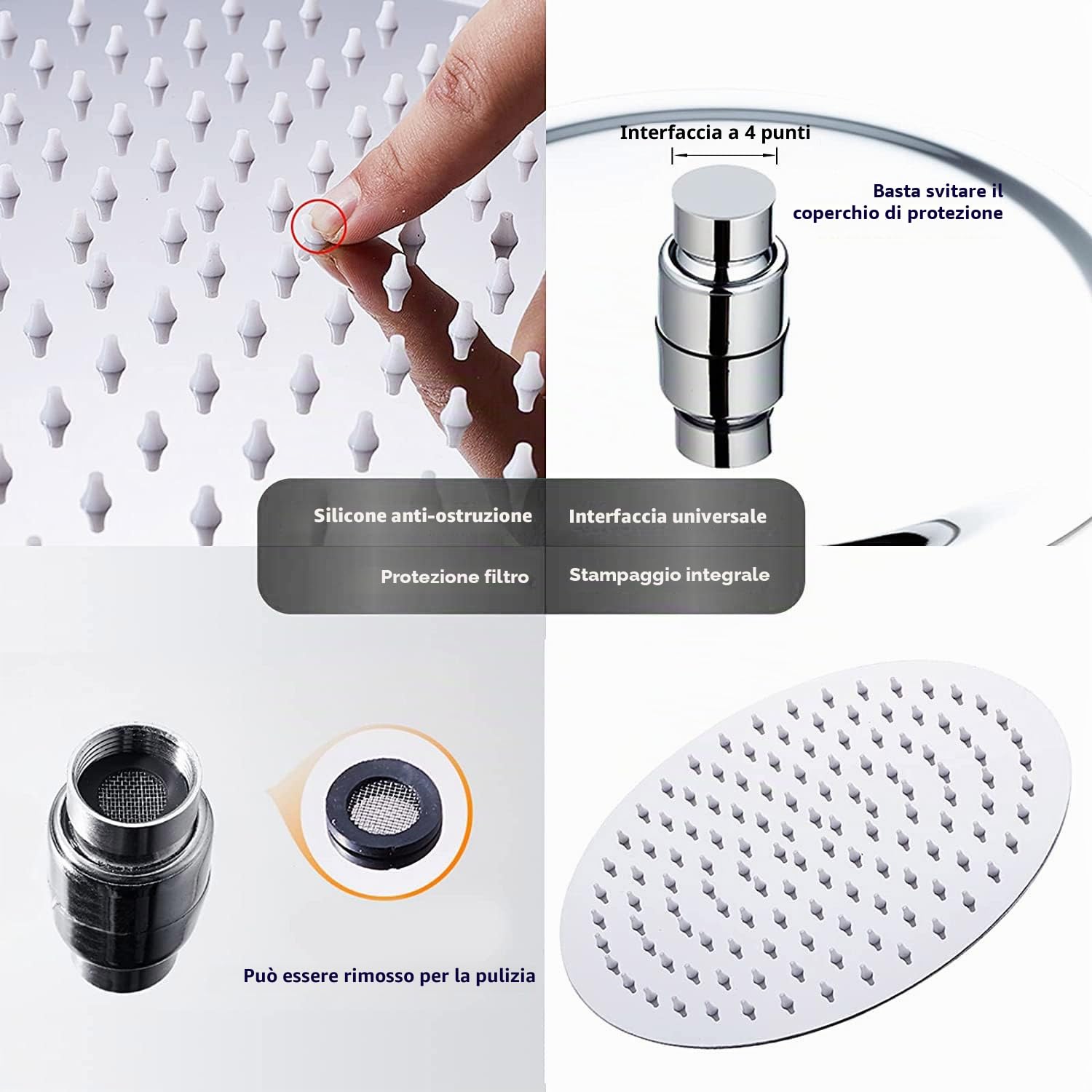 Soffione doccia a pioggia in acciaio inox AISI304, 12 pollici (30 cm)