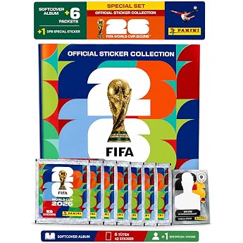 ATHLEJOY XXL Fan Starter Set World Cup 2026 - Original Panini Sticker Album Soft Cover + 6 Bags & Special Glitter DFB Sticker