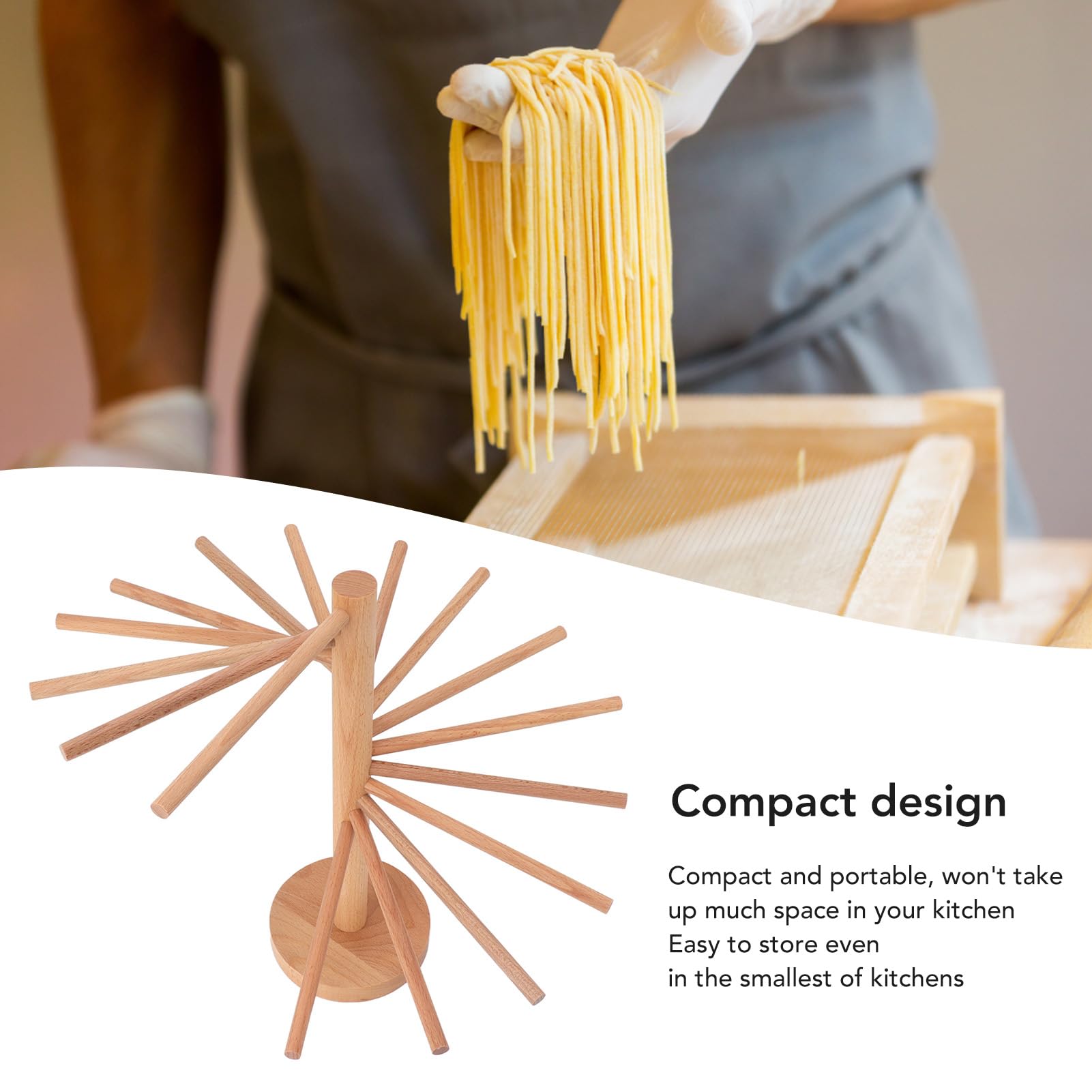 Rejilla de Secado de Pasta Plegable, 18 Barras, Soporte de Espagueti de Madera, Secador, Estante para Hacer Fideos de Pasta para Kitc