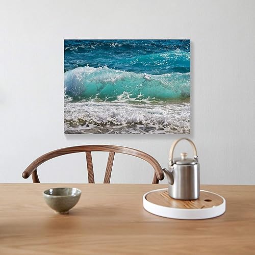 Miniatura 3 de Looife Lienzo decorativo para pared, 48 x 36 pulgadas, diseño de olas de mar en la playa, decoración de pared, paisaje oceánico, arte giclée,