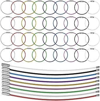 Wire Keychain Cable Rings, 9 Color Rubber Coated Cable Key Ring Set, Luggage Tag Loops, ID Badges, Key Ring Organizer