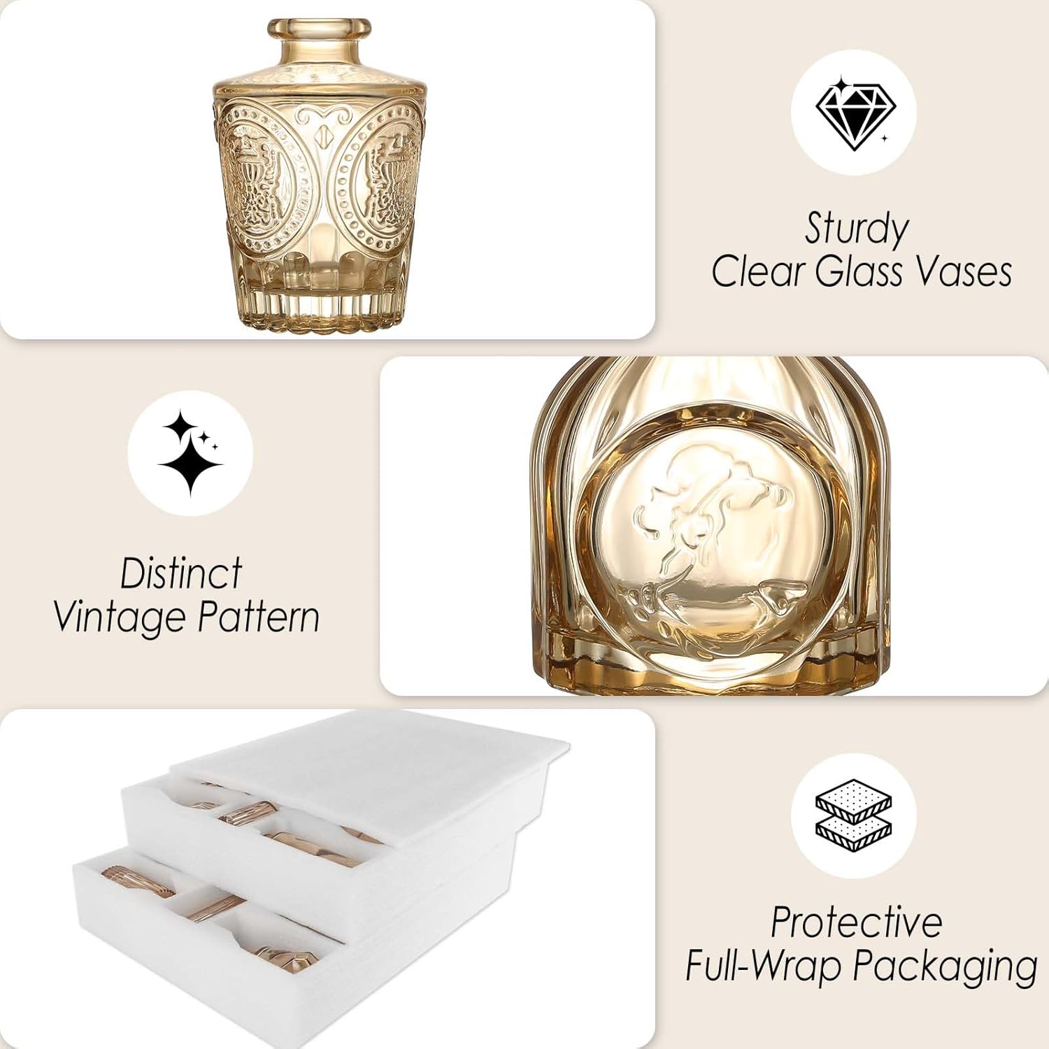 Amber Glass Bud Vases Set of 36, Mini Flower Vase for Centerpieces, Small Gold Bud Vases in Bulk for Wedding Decorations, Vintage Vase for Table, Recepetion, Home Décor