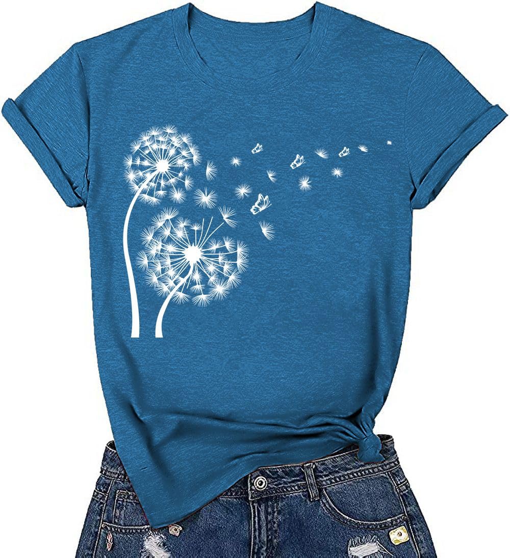 Dandelion Shirts for Women Teen Girls Cute Sunflower Wildflower Flower Lovers Graphic Tees Tops