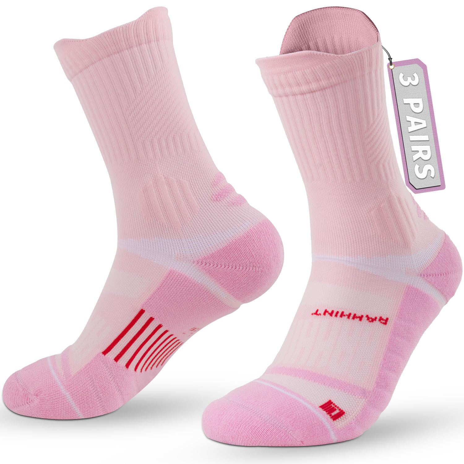 Rahhint Coolmax Kompressions-Laufsocken Damen 3 Paar Anti-Blasen Sportsocken Gepolstert Atmungsaktiv Mittelhoch Größen 35-47