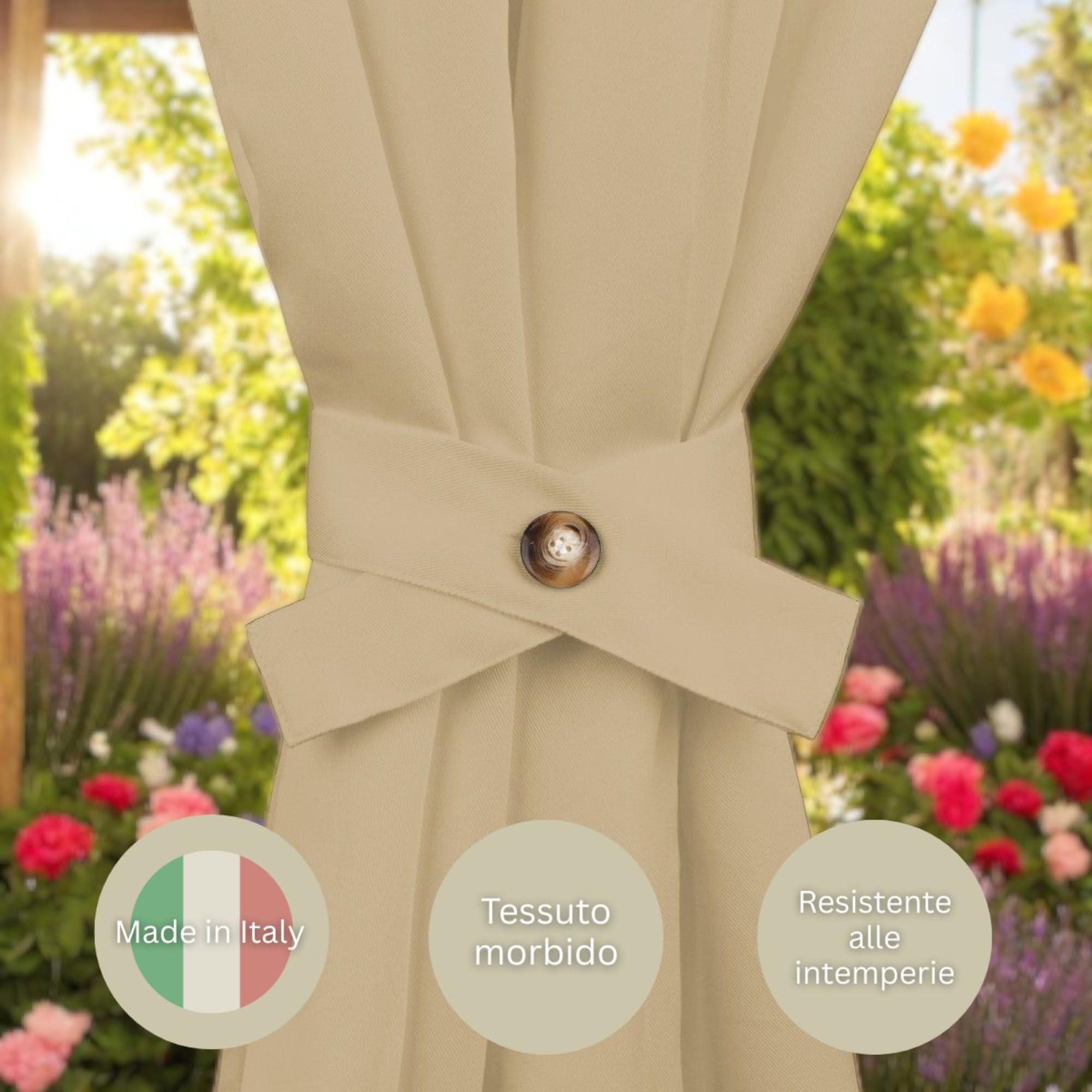 Raccoglitenda Per Gazebo - Con Bottone, Colore Beige, Lunghezza 57 Cm - Foto 9