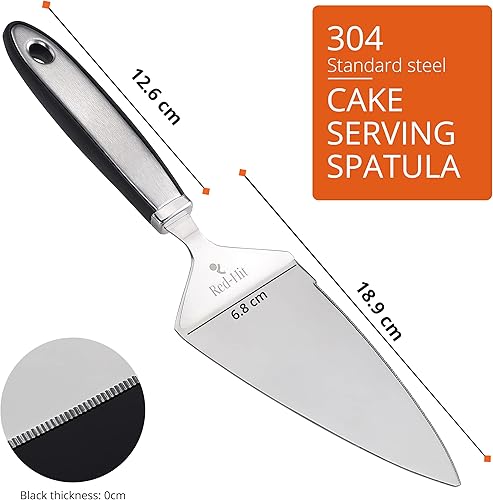 Miniatura 7 de Cortador de pasteles y servidor de tartas, espátula en ángulo de acero inoxidable con hoja dentada, cortador ancho profesional para hornear,