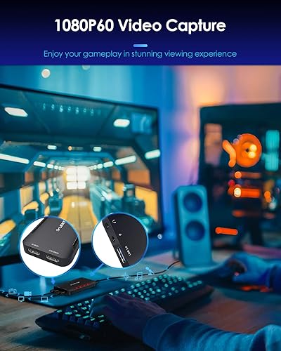 Miniatura 6 de LENTION Tarjeta de captura de video HDMI USB 3.0, transmisión de video HD de 1080p60 y captura de juegos, paso HDMI, funciona con OBS, Xbox, PS4,