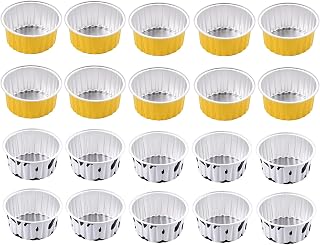 20 Pcs Aluminum Foil Pudding Cups Ramekin Baking Cups Muffin Liners Mini Pie Pans Cupcake Containers for Oven Air Fryer Party Wedding Christmas Dessert Catering Supplies