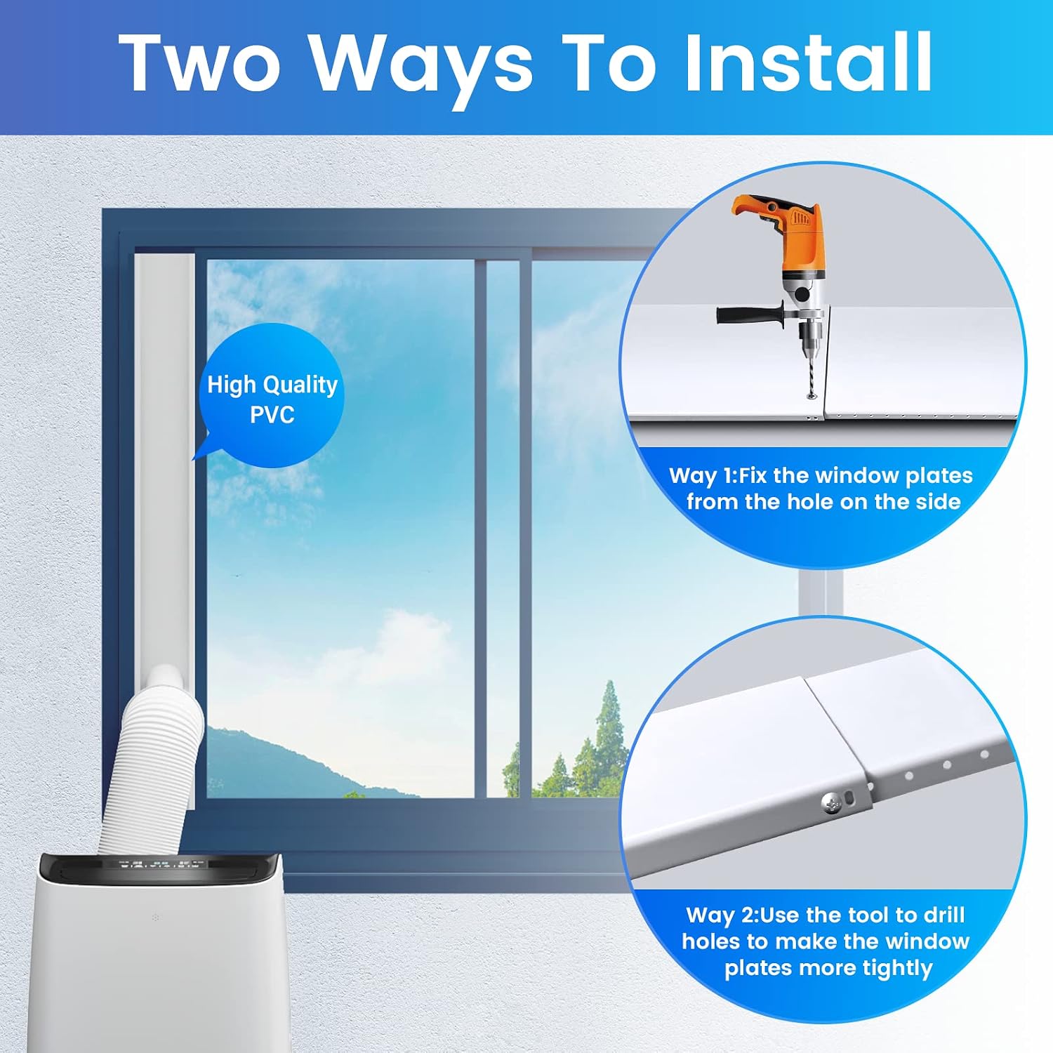 DuraComfort Portable Air Conditioner Window Kit, Sliding Vent Kit with Coupler for 5 Inches Diameter Universal Thread AC Exhaust Hose, Up to 61.8 Inches