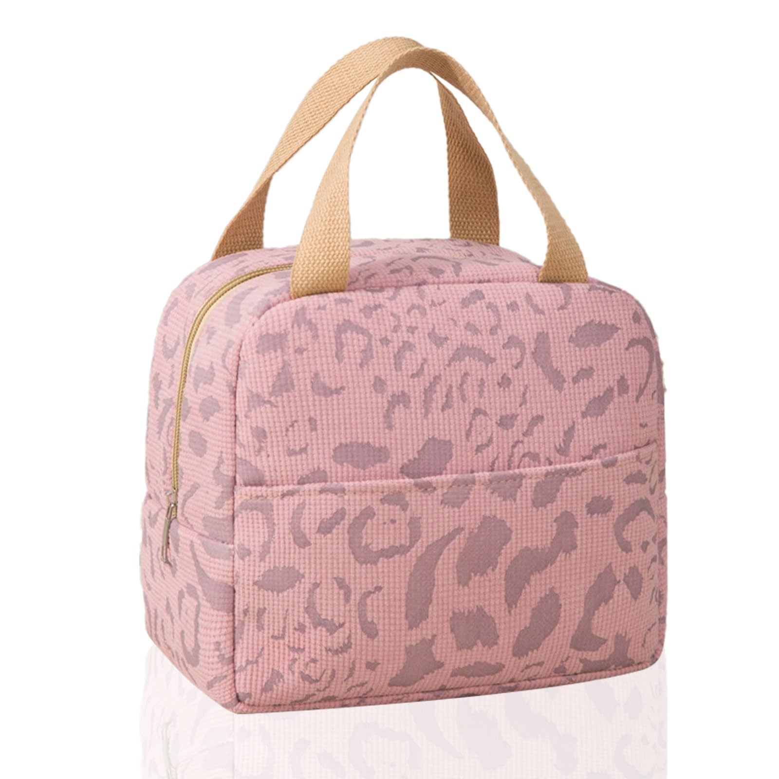 LEBKFT Insulated Lunch Bag for Women & Kids, Thickened Waterproof Lunch Box with Ink Pattern Large Capacity Thermal Lunch Tote for Work School or Picnic (Pink)