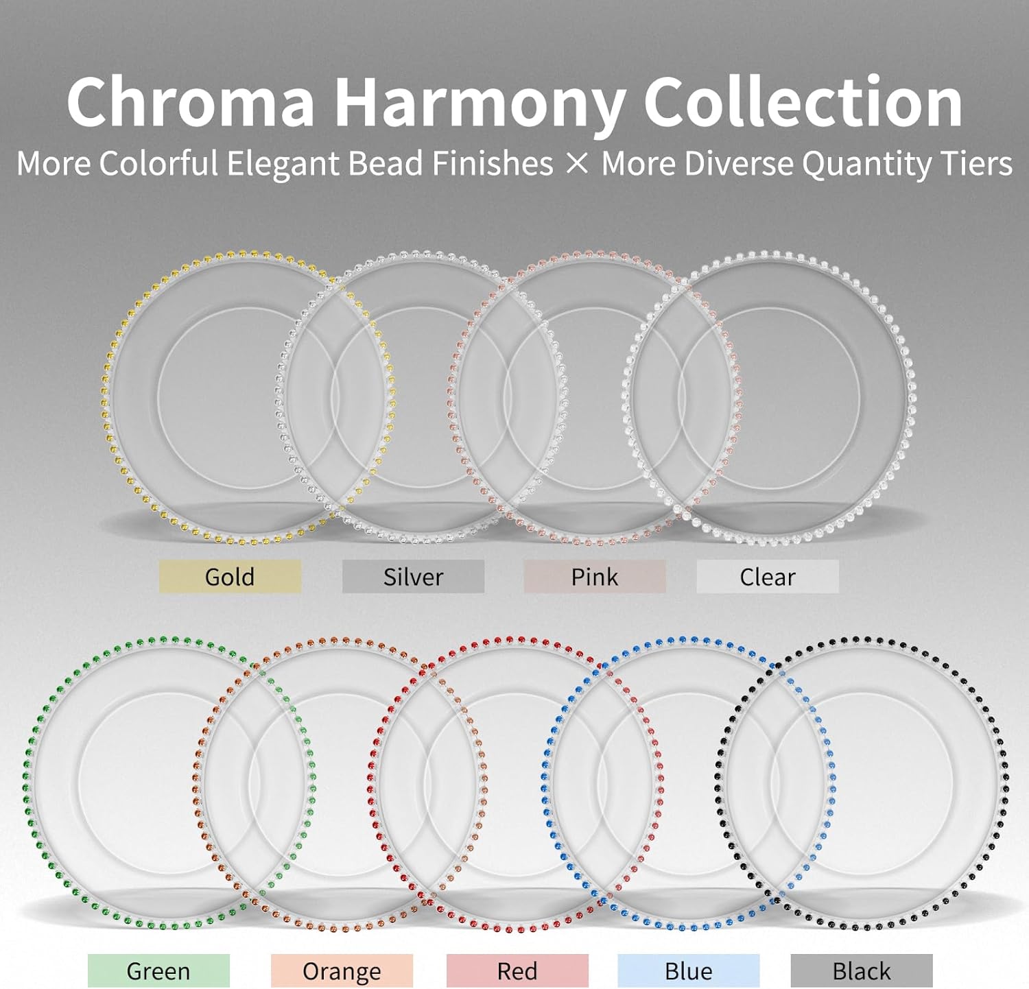 12 Pack Clear Charger Plates Bulk Wedding, 13 Inch Plastic Round Dinner Chargers with Gold Beaded Rim, Acrylic Round Decorative Plates for Wedding Party Home and Tabletop Decor (Gold)