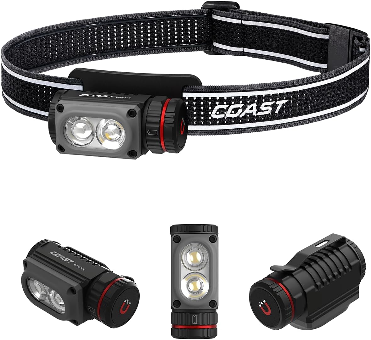 Coast WPH10R 1000 Lumen Rechargeable LED Headlamp with Magnetic Tailcap and Red Light Mode, Lightweight, IP67 Waterproof