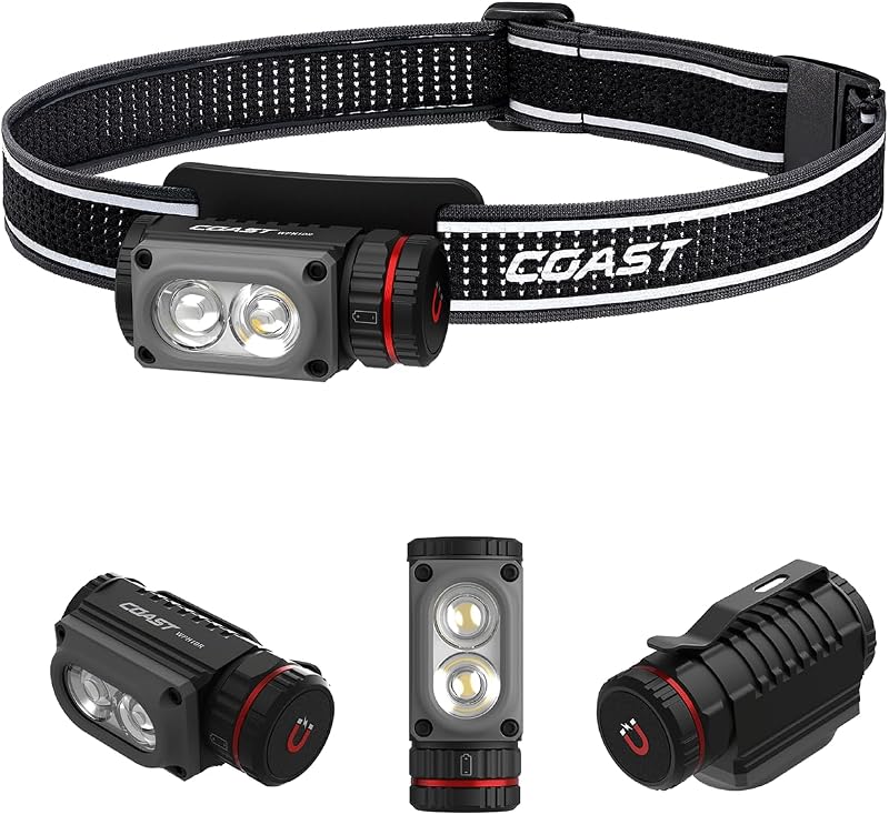 Linterna frontal LED recargable WPH10R de 1000 lúmenes con tapa trasera magnética y modo de luz roja, ligera, resistente al agua IP67