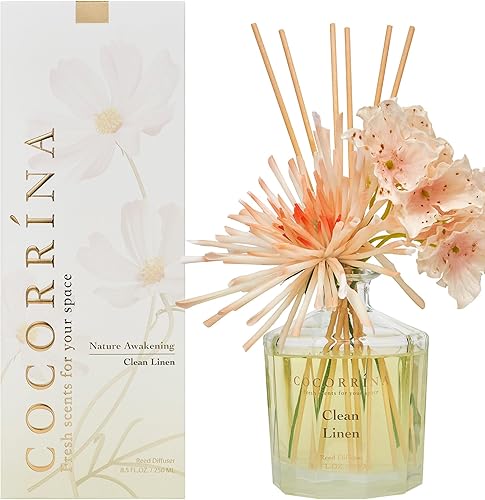 Miniatura 2 de COCORRÍNA Difusor de varillas  Clean Linen - Juego de difusor de varillas de flores de 8.5 onzas con 8 varillas, difusor de varillas de fragancia