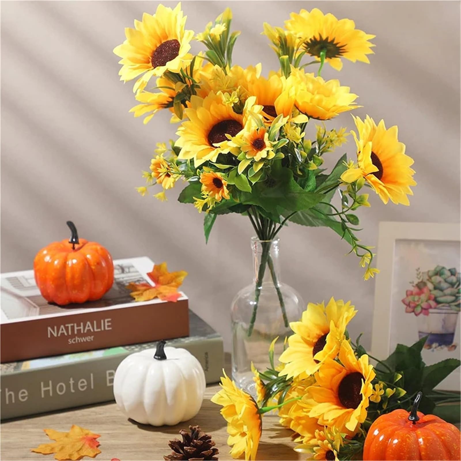 Künstliche Blumen, 10 Stück, 13 Köpfe, Sonnenblumen, künstlicher Blumenstrauß, 30 cm, Sträucher, künstliche Blumen für Garten, Zuhause, Zimmer, Hochzeit, Café, Geschäft, Party-Dekoration