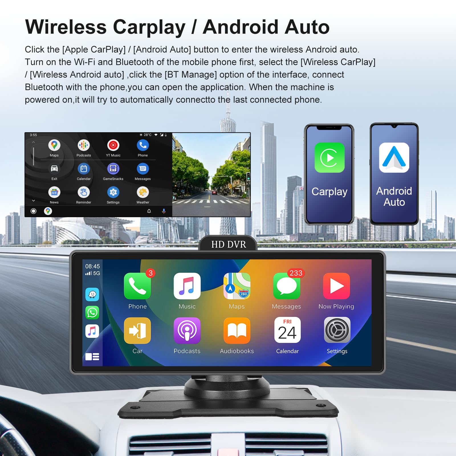 Podofo 10.26 ''Großbild Tragbares Smart Carplay Android Auto AirPlay