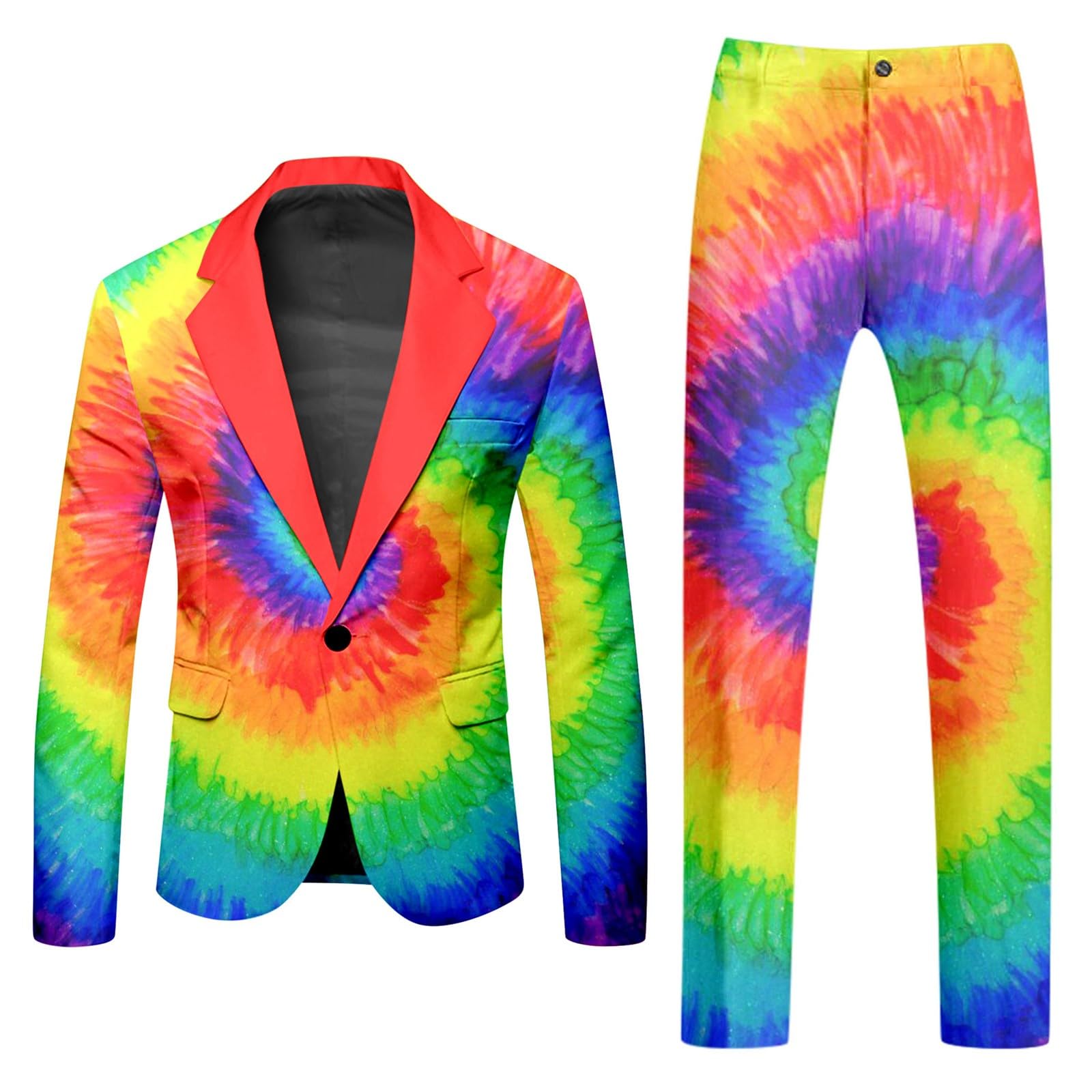 Generic Neon Suit Men's Costume 2-Piece Slim Fit Blazer Jacket Suit Pants Two-Piece Set Funny Novelty Rainbow Blazer Set Neon Theme Party Outfit Disco Nightclub, O Orange, S