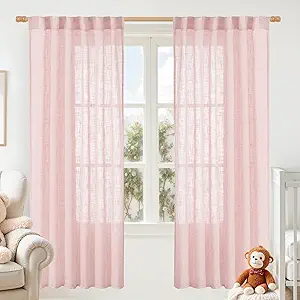 LAMIT 72 inch Pink Linen Curtains for Living Room 2 Panels, Linen Textured Light Filtering Semi Sheer Back Tab and Rod Pocket Farmhouse Curtain Panels for Bedroom/Farmhouse, 52 x 72 Inch